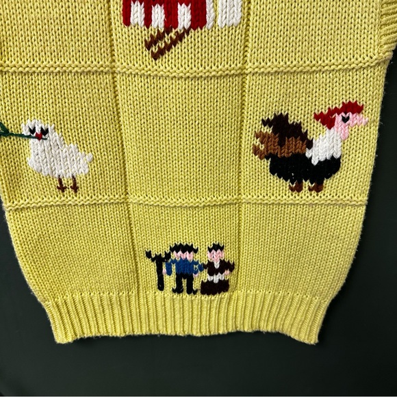 Vintage Oak Bluff Farm Animal Farmer Knit Sleeveless Sweater Vest Butter Yellow - Picture 4 of 7
